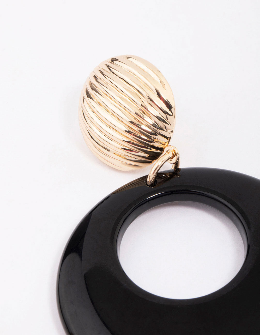 Stylish Gold and Black Circular Ribbed Drop Earrings for Fashionable Women