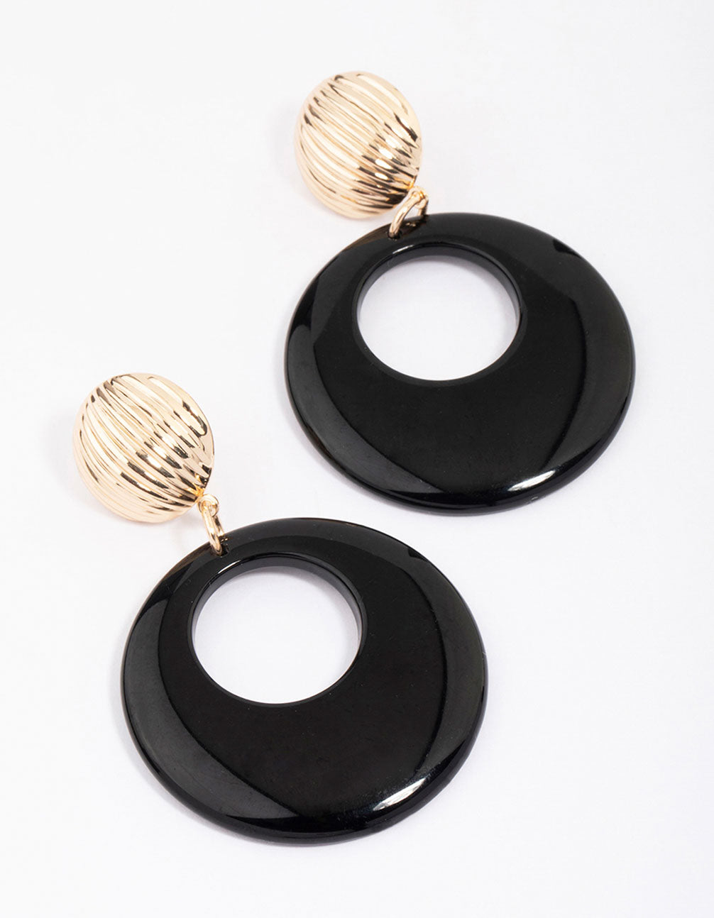 Stylish Gold and Black Circular Ribbed Drop Earrings for Fashionable Women