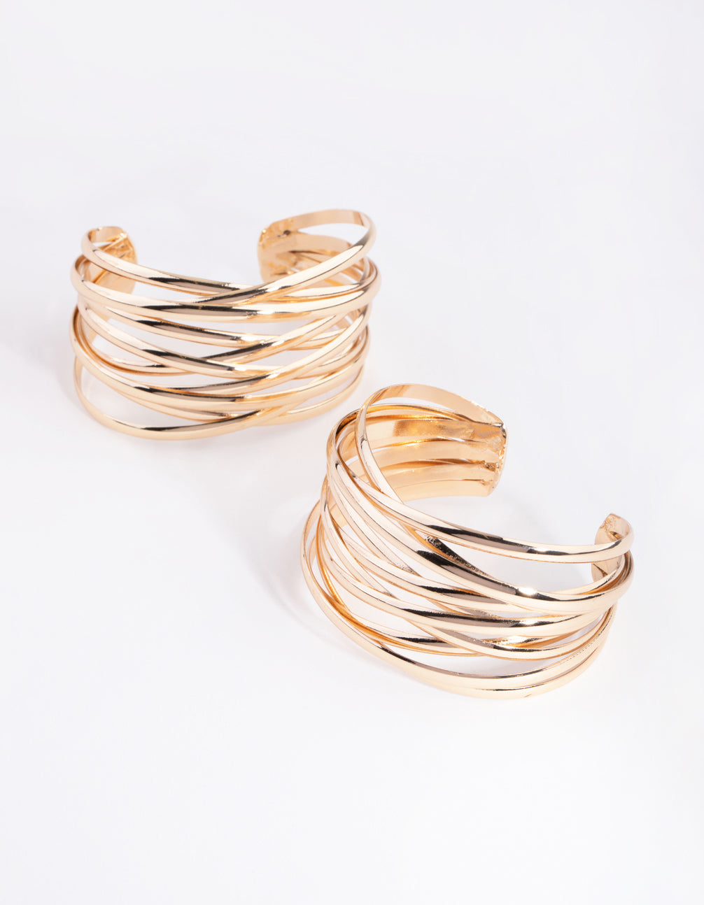 Stylish Gold Double Cuff Crossover Bracelet Set