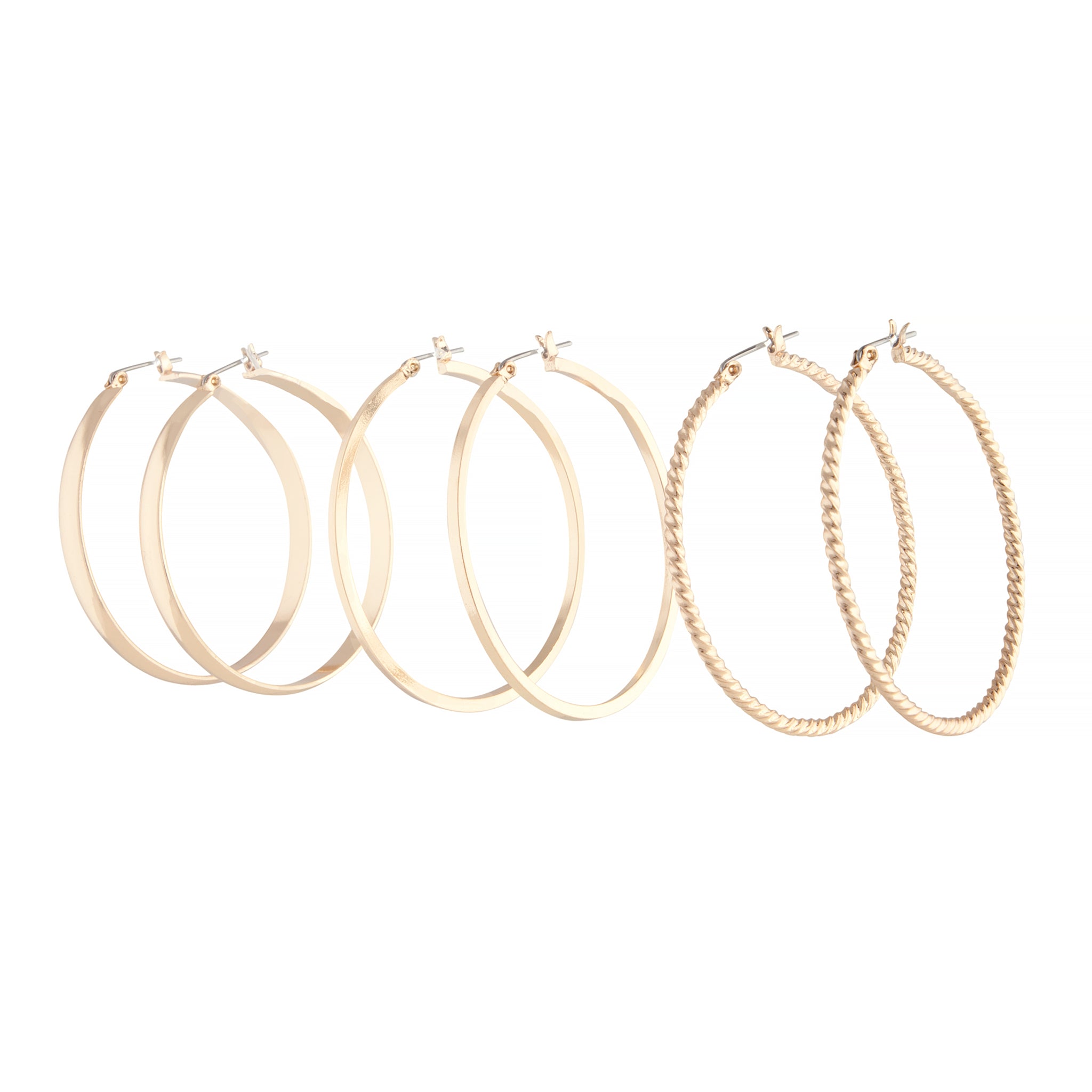 Pack of Three Stylish Gold-Toned Hoop Earrings for Women