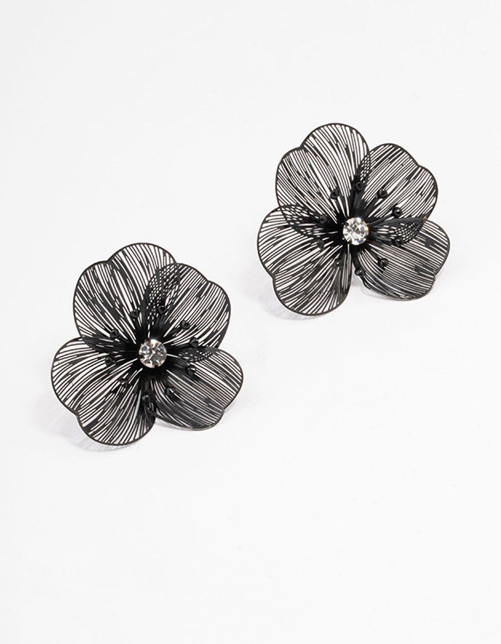Stylish Black Diamond - Inspired Flower Stud Drop Earrings
